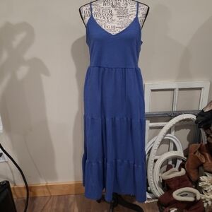 Old Navy SZ M Tall midi dress Blue tier cotton knit strappy pockets‎ Beachy Boho